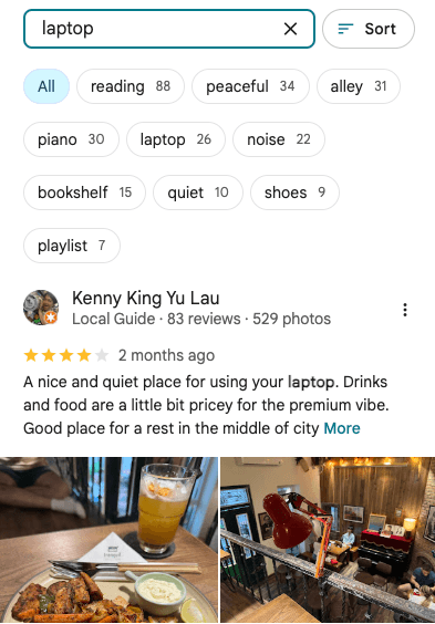 Screenshot of Google Maps reviews for laptop cafes in Hanoi, Vietnam
