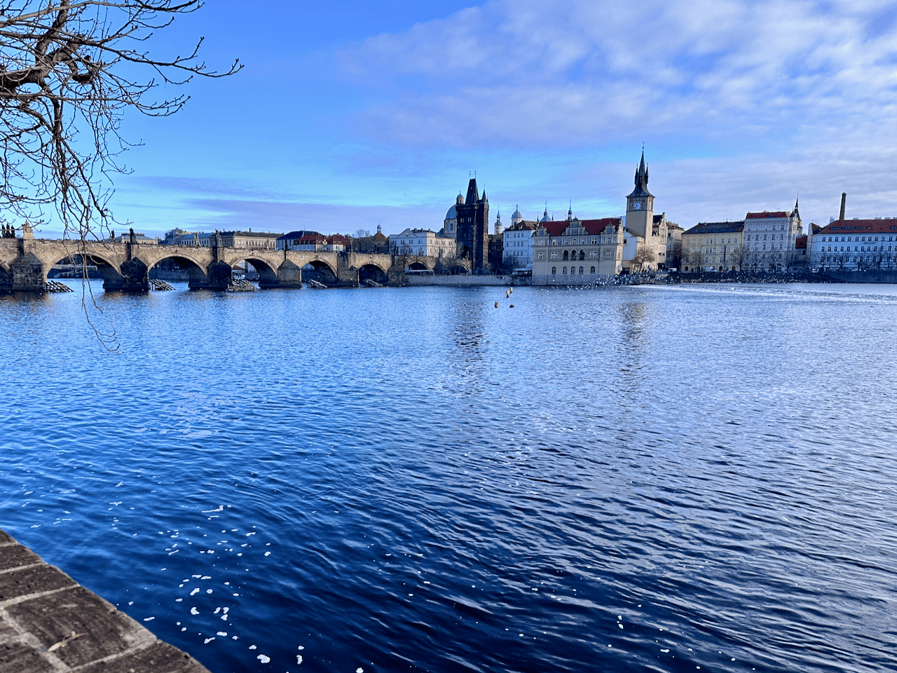 Blue waters and a bridge in Prague, Czech Republic