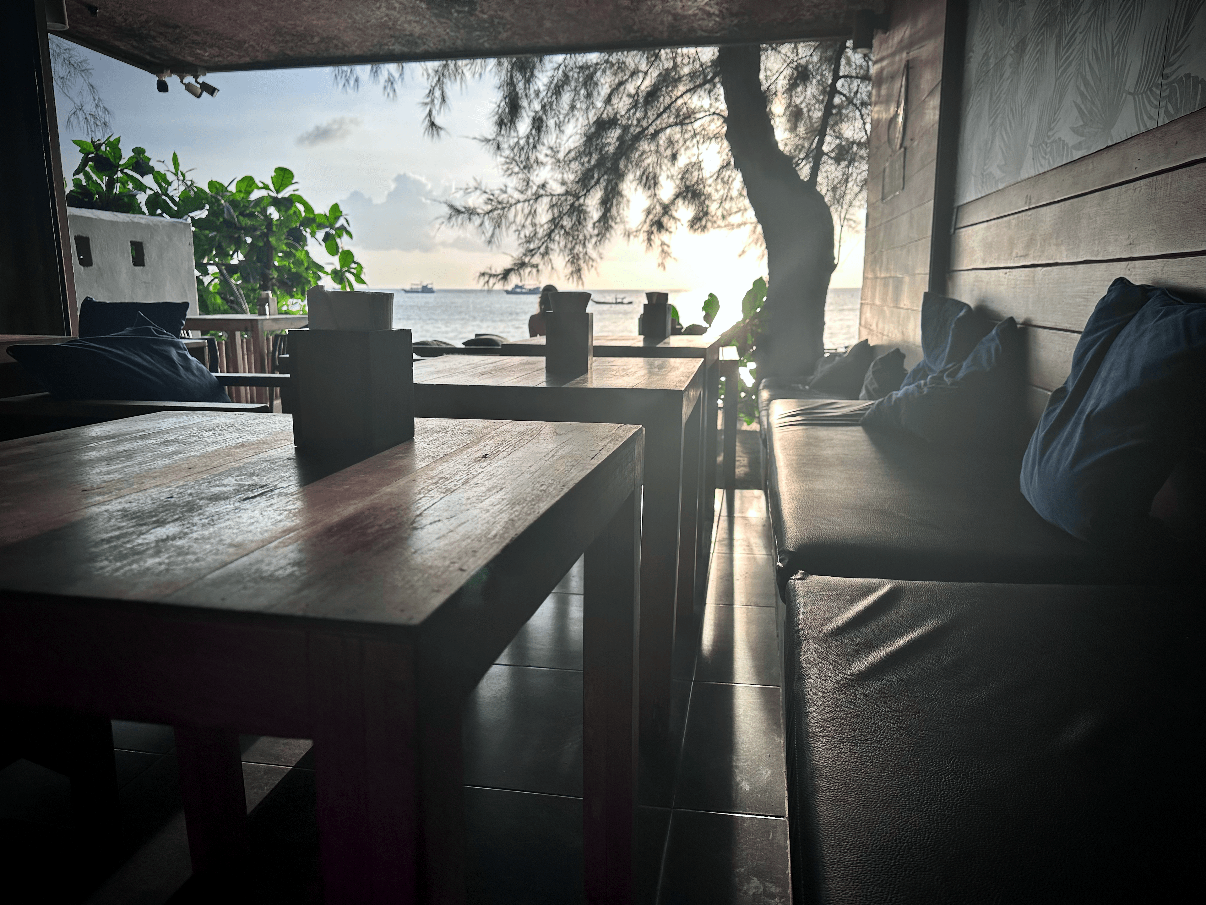 Sunset over the ocean at a café on Koh Tao, Thailand