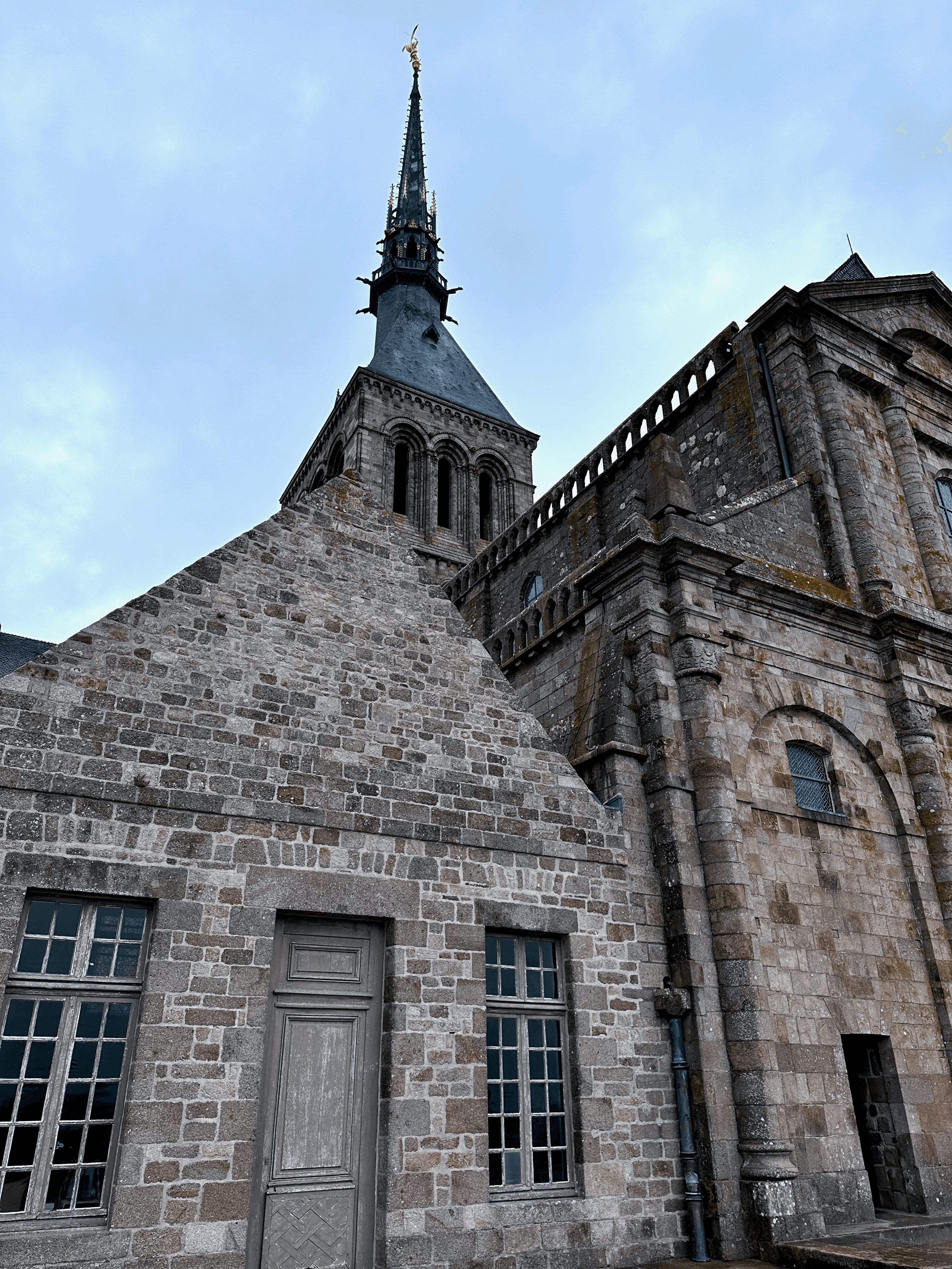 Spire at the top of the abbey at Mont Saint-Michel
