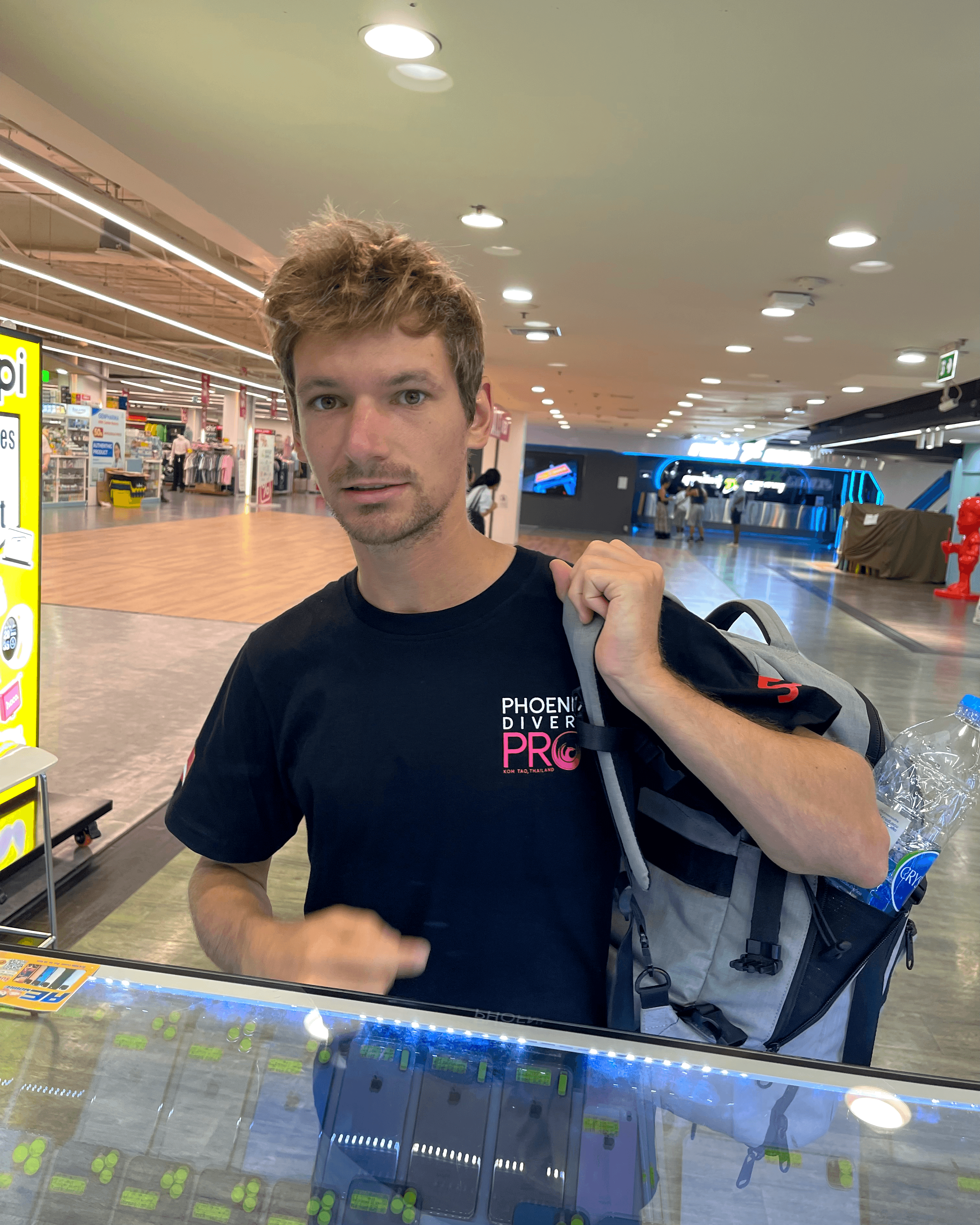 Matthew Fisher at Bangkok mall after buying a new phone