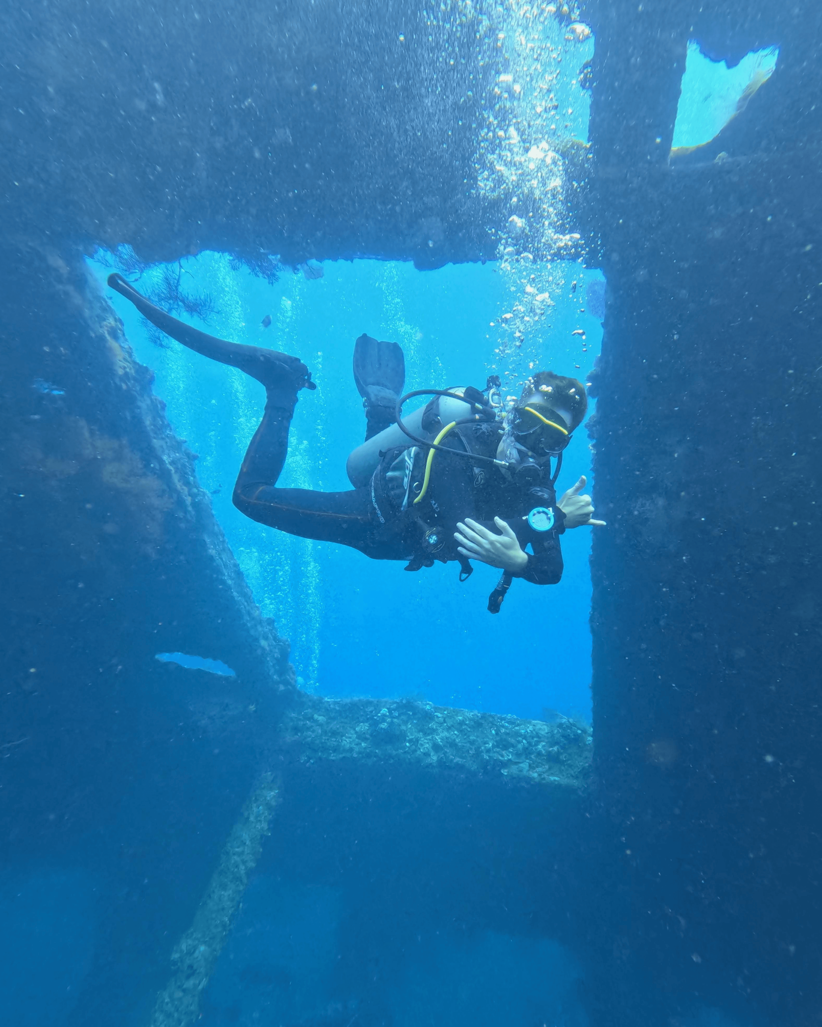 Matthew Fisher diving at the USAT Liberty wreck in Amed, Bali, Indonesia